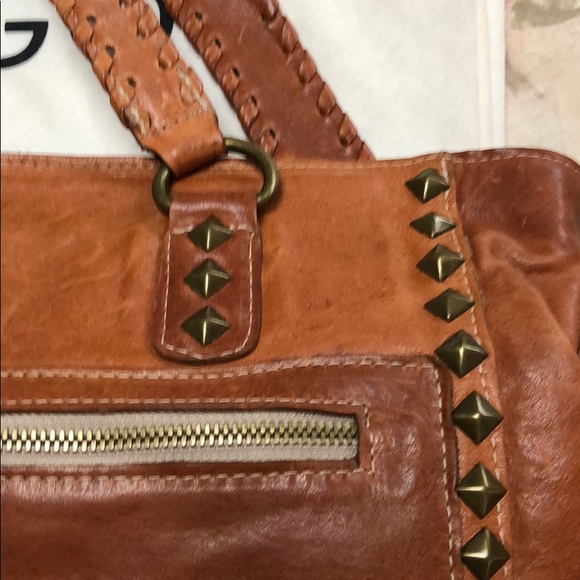 Laggo tan distressed leather grommet pocketbook - Picture 3 of 8